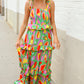 Sunny Days Abstract Print Tiered Ruffle Smocked Sleeveless Maxi