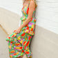 Sunny Days Abstract Print Tiered Ruffle Smocked Sleeveless Maxi