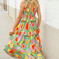 Sunny Days Abstract Print Tiered Ruffle Smocked Sleeveless Maxi