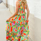 Sunny Days Abstract Print Tiered Ruffle Smocked Sleeveless Maxi