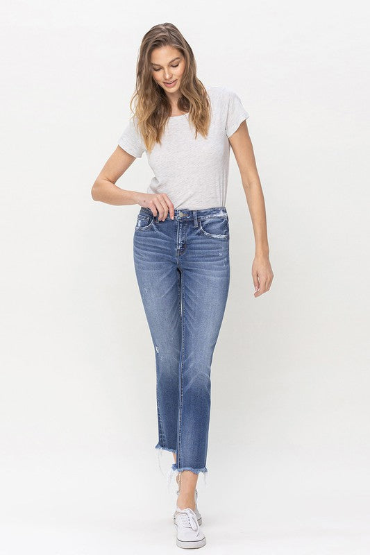 Mid Rise Crop Slim Straight Jeans