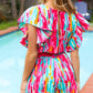 Feeling Bold Fuchsia Abstract Print Smocked Waist Flutter Sleeve Romper