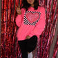 Neon Pink Checkered Heart Sweatshirt