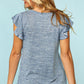 Denim Two Tone V Neck Ruffle Sleeve Top