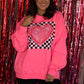 Neon Pink Checkered Heart Sweatshirt