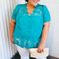 Teal Cotton Embroidered Button Down Cotton Top