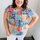 Blue & Orange Boho Patchwork Raglan Top