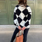 PREORDER: Contrast Trim Cardigan in Black Checkers