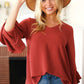 Falling In Love Rust Hi-Lo Ruffle Sleeve Woven Top