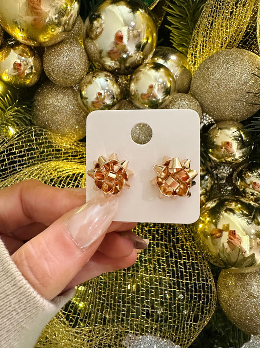 RTS Gold Christmas Bow Earrings