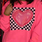 Neon Pink Checkered Heart Sweatshirt