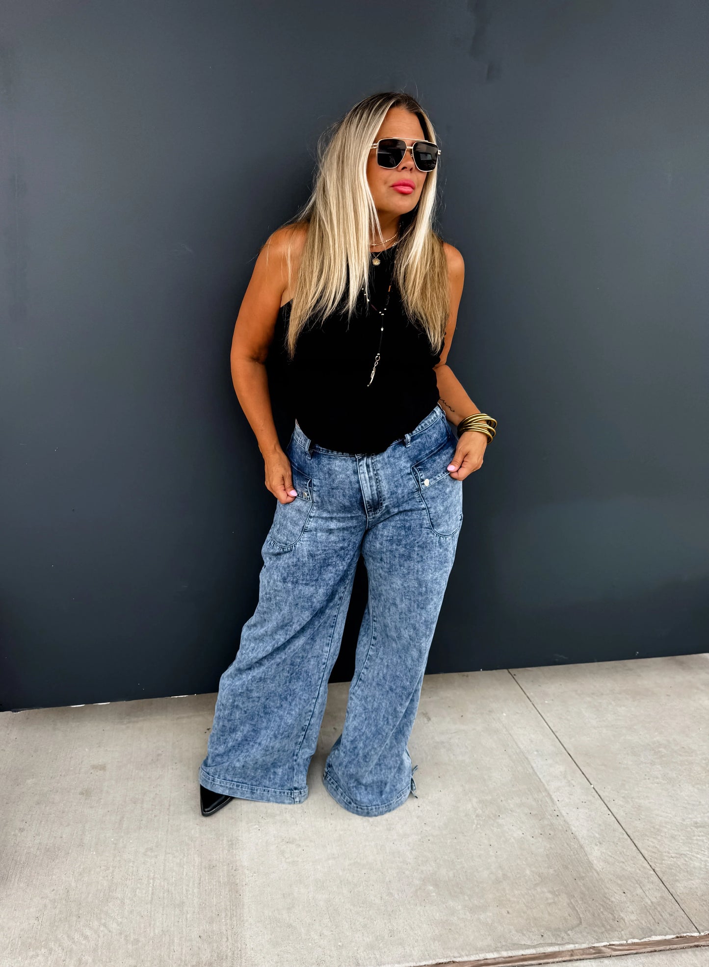 PREORDER: Charlie Cinch Hem Wide Leg Jeans