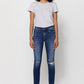 Mid Rise Ankle Skinny W/Distressed Hem