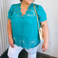 Teal Cotton Embroidered Button Down Cotton Top