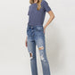 Stretch Mom Jeans w/ Spatter Detail and Cuff