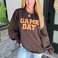 PREORDER: Embroidered Glitter Game Day Sweatshirt in Brown/Orange