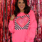 Neon Pink Checkered Heart Sweatshirt