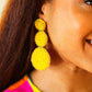 Yellow Beaded Round Pendant Earrings