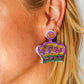 Mardi Gras Sequin & Beaded Crown Dangle Earrings