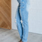 Aiden High Rise Patch Pocket Distressed Boyfriend Jeans