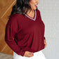 All Out Comfort V-Neck Pullover in Red Merlot