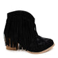 Amos Fringe Ankle Bootie in Black Suede