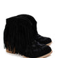 Amos Fringe Ankle Bootie in Black Suede