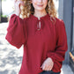 Feeling Femme Off Burgundy Frilled Edge V Neck Tie Top