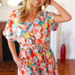 Tropical Trance Coral Tropical Floral Surplice Woven Romper