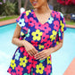 Feeling Bold Navy & Fuchsia Flat Floral Smocked Waist Flutter Sleeve Romper