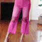 Cut Loose Hot Pink High Rise Washed Distressed Hem & Knee Cropped Pants