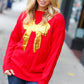 All I Want Red Sequin Bow Embroidery Knit Sweater