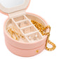 Circular Travel Jewelry Case in Pink