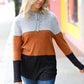 Heather Grey & Rust Color Block Hoodie Top