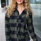 Casual Chic Army Green Plaid Button Down Long Sleeve Top