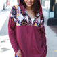 Stand Out Burgundy Tribal Print Half Zip Longline Hoodie