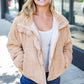 Casual Chic Latte Corduroy Ribbed High Neck Puffer Jacket