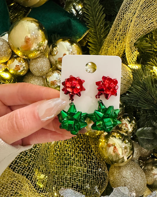 RTS Dangle Christmas Bow Earrings