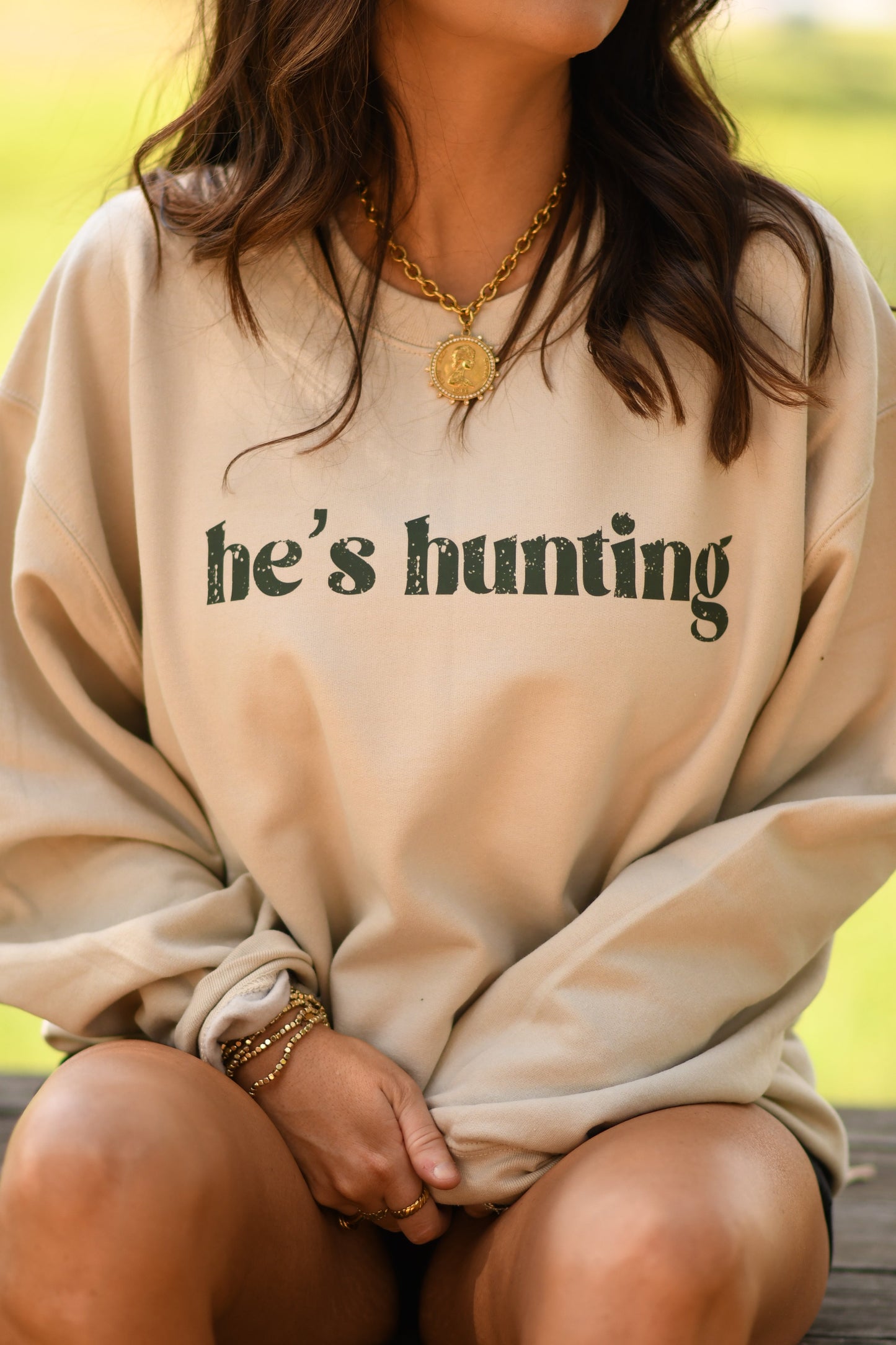 He's Hunting Tan Sweatshirts