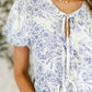 Dainty Lil' Thing Balloon Sleeve Blouse in Ivory/Blue