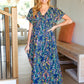 Just Feels Right Navy Blue Floral V Neck Dolman Maxi Dress