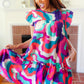 Go For Fun Fuchsia Geo Print Tiered Ruffle Sleeve Woven Dress