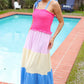 Vacay Vibes Hot Pink & Blue Smocked Color Block Maxi Dress