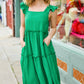 Lots To Love Kelly Green Smocked Flutter Sleeve Tiered Midi Dress