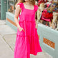 Lots To Love Fuchsia Smocked Flutter Sleeve Tiered Midi Dress