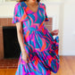 Remember Me Blue & Fuchsia Geo Print V Neck Dress