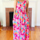 Hello Beautiful Fuchsia Abstract Floral Fit & Flare Maxi Dress