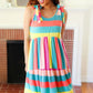 Start The Day Rainbow Stripe Shoulder Tie Tiered Dress