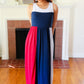 Patriotic Color Block Fit & Flare Maxi Dress