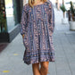 Lovely In Navy Floral Stripe Babydoll Ruffle Pocketed Dress